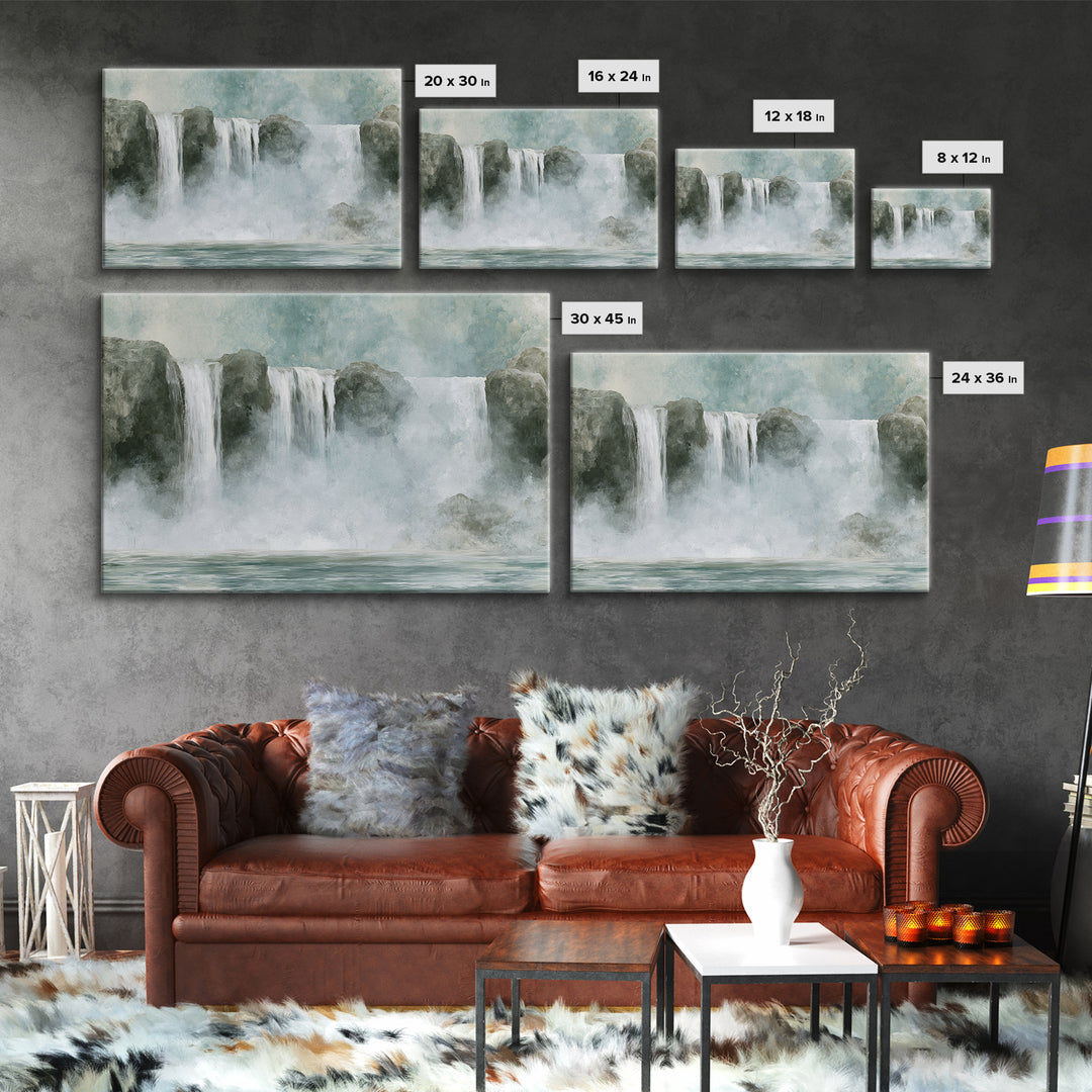 Serene Waterfall with Mist Framed Canvas Print, Spa Art, Fashion Wall Art, Spa Decor, Fine Art, Serenity, Modern Decor, SPA-3x2-46