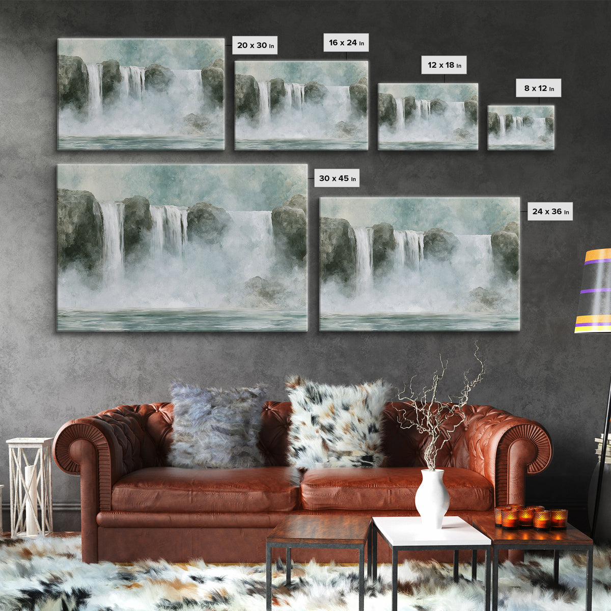 Serene Waterfall with Mist Framed Canvas Print, Spa Art, Fashion Wall Art, Spa Decor, Fine Art, Serenity, Modern Decor, SPA-3x2-46