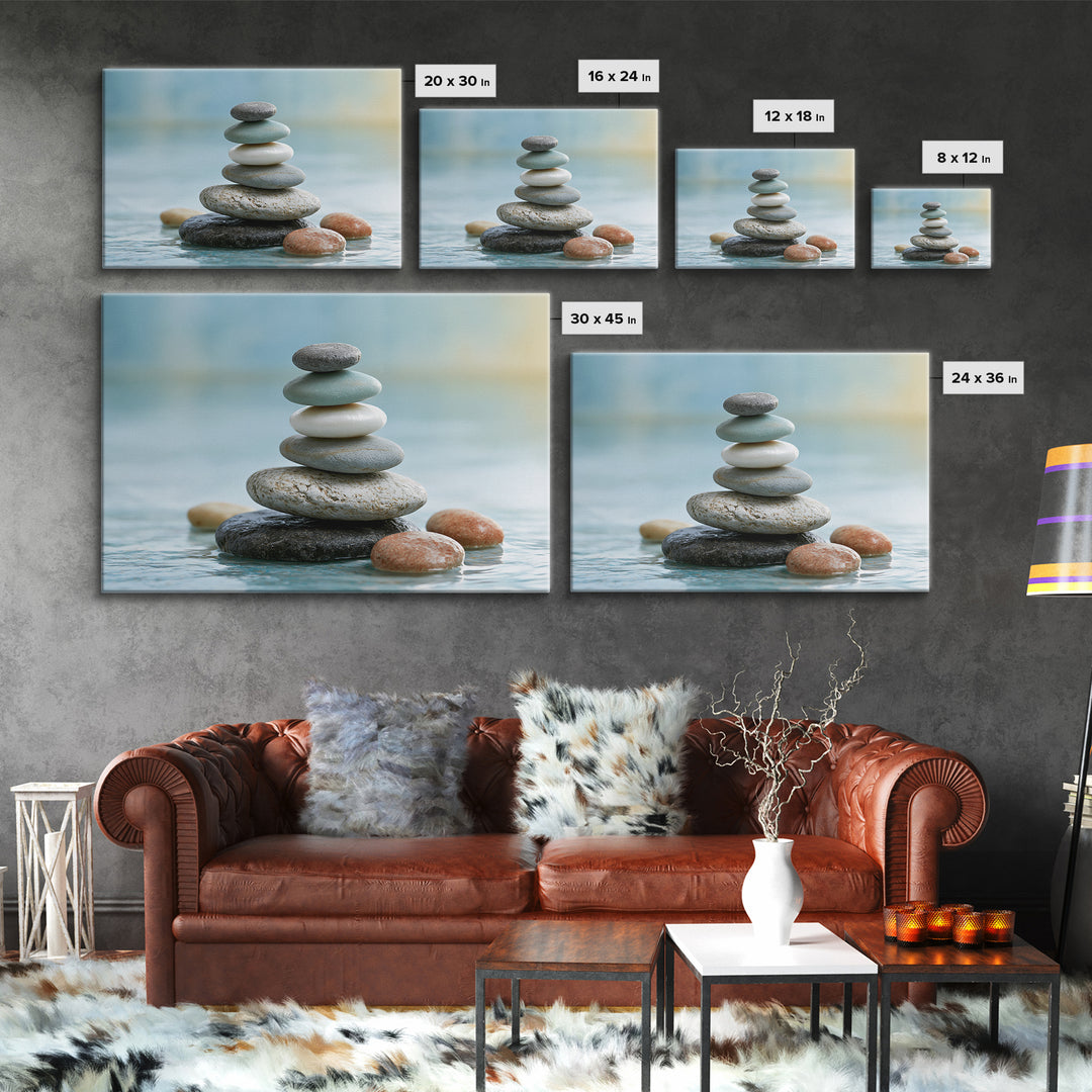 Stacked Stones Beside Calm Water Canvas Print, Spa Art, Modern Decor, Spa Decor, Fine Art, Serenity, Wall Decor, SPA-3x2-53