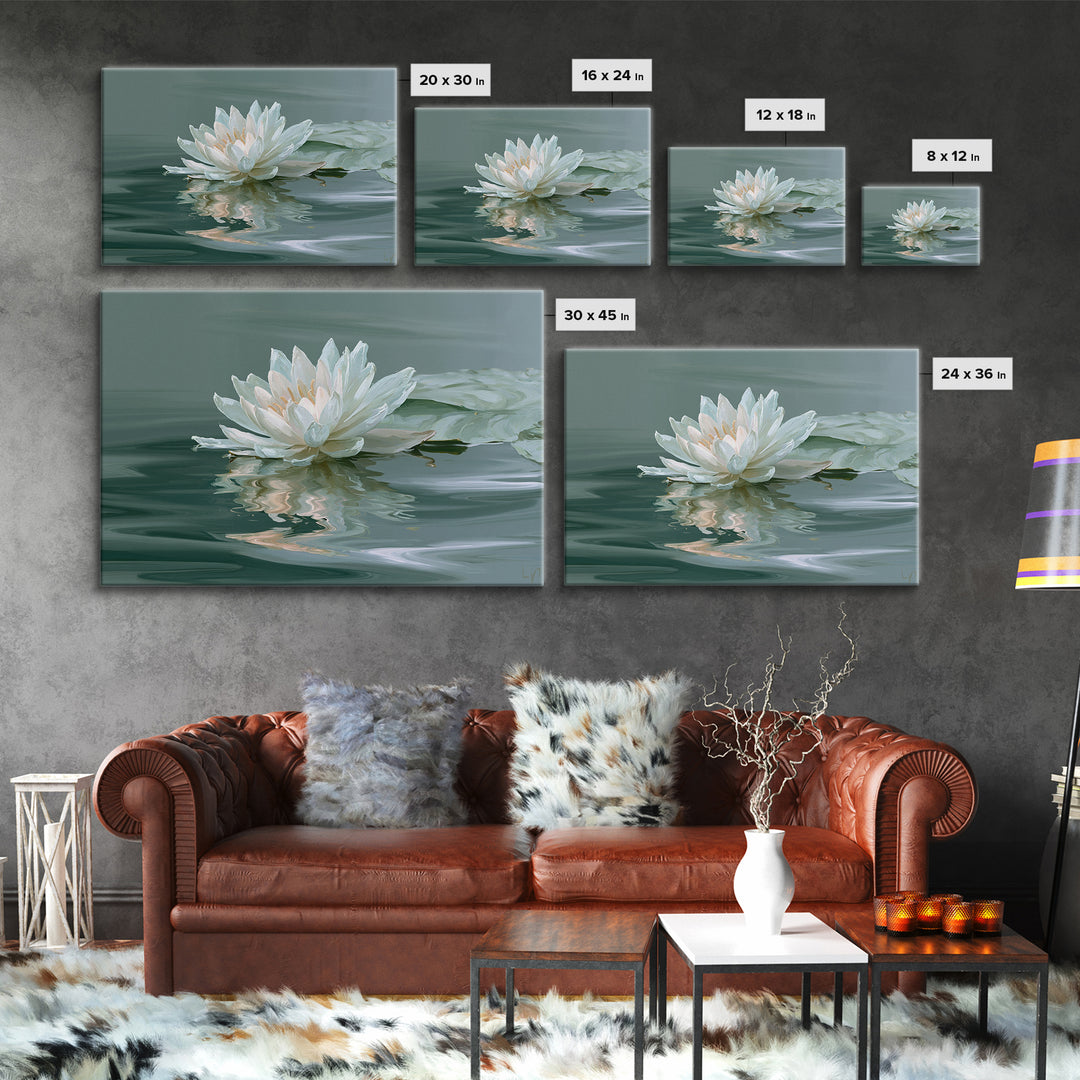 Lotus Flower Floating on Still Pond Canvas Print, Spa Art, Art Print, Spa Decor, Watercolor Art, Serenity, Botanical Art, SPA-3x2-56