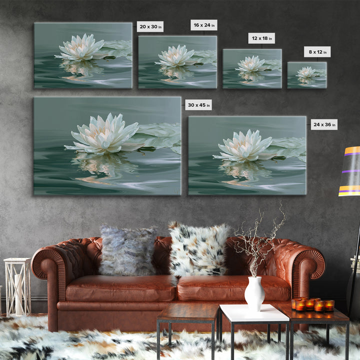 Lotus Flower Floating on Still Pond Canvas Print, Spa Art, Art Print, Spa Decor, Watercolor Art, Serenity, Botanical Art, SPA-3x2-56
