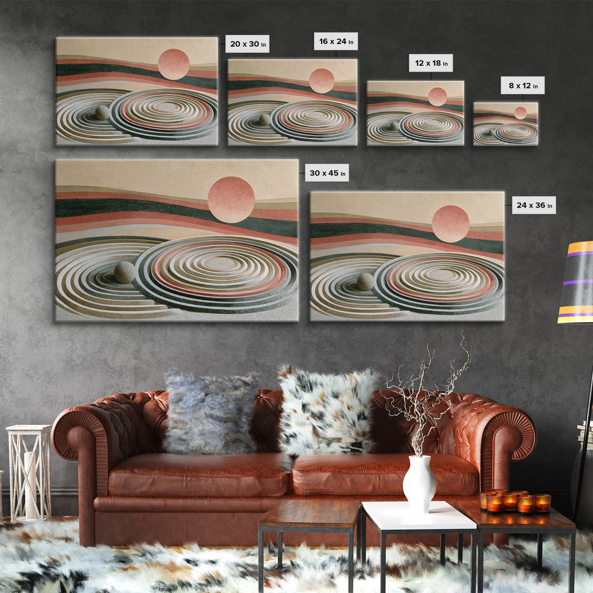 Sand Garden Lines Framed Canvas Print, Spa Art, Textured Painting, Spa Decor, Fine Art, Serenity, Travel Poster, Abstract, SPA-3x2-64