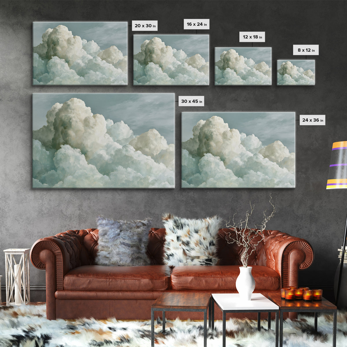 Soft Cloudscape in Cream and Sage Framed Canvas Print, Spa Art, Wildlife Wall Art, Spa Decor, Watercolor Art, Serenity, SPA-3x2-65