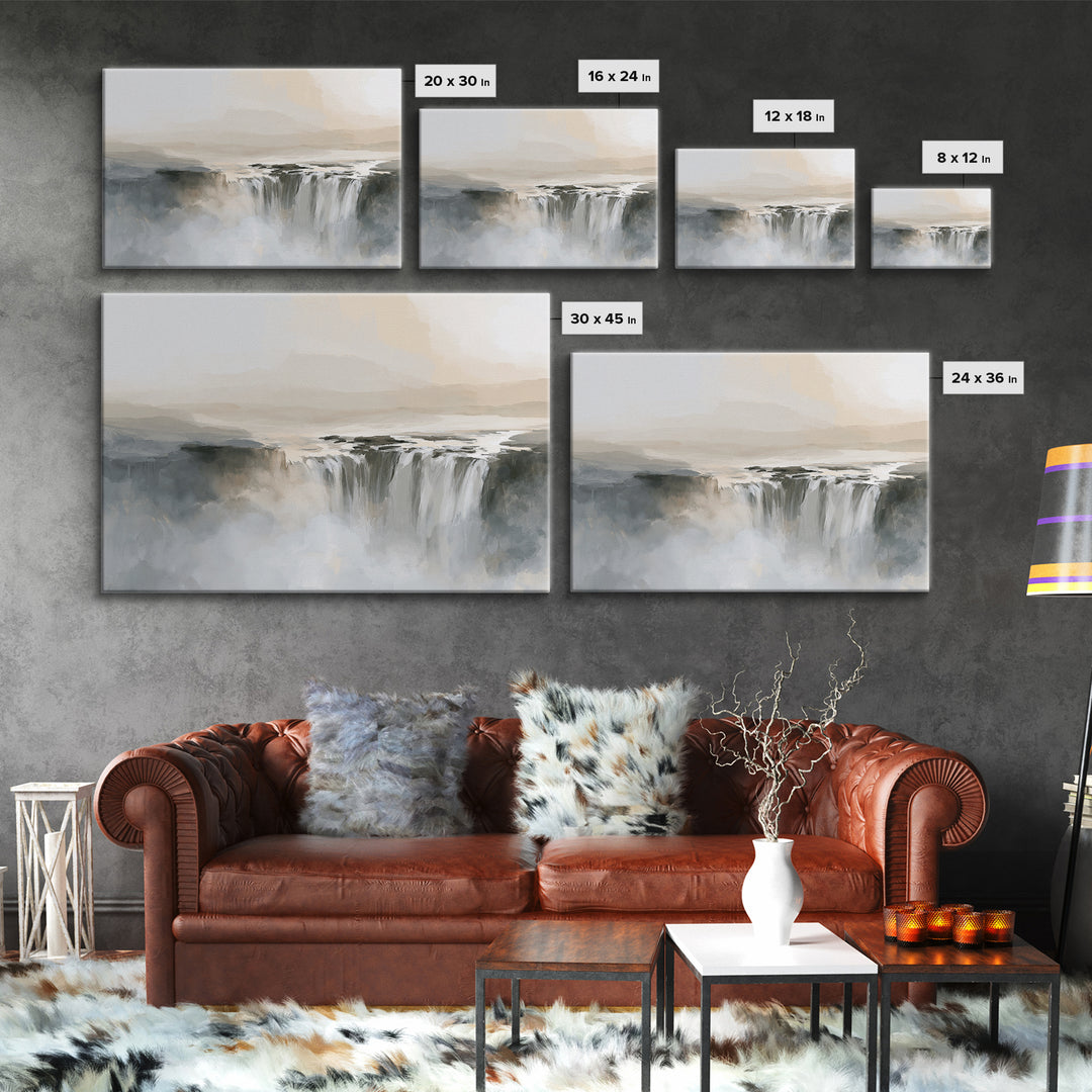 Serene Waterfall with Mist Framed Canvas Print, Spa Art, Fashion Wall Art, Spa Decor, Fine Art, Serenity, Modern Decor, SPA-3x2-70