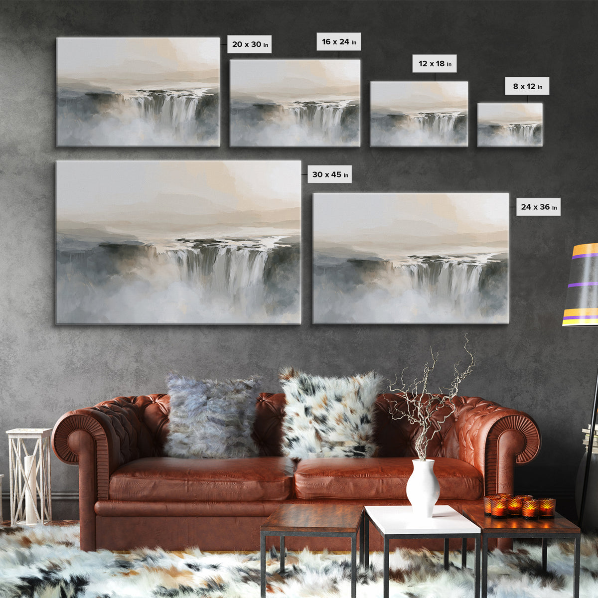 Serene Waterfall with Mist Framed Canvas Print, Spa Art, Fashion Wall Art, Spa Decor, Fine Art, Serenity, Modern Decor, SPA-3x2-70