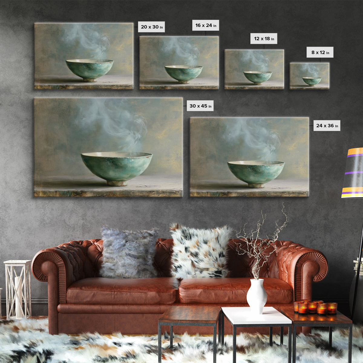 Tea Bowl and Steam Still Life Framed Canvas Print, Spa Art, Dog Groomer Gifts, Spa Decor, Oil Painting, Serenity, SPA-3x2-74