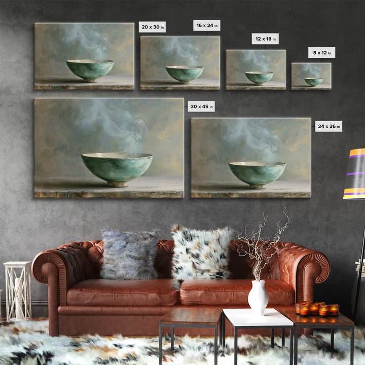 Tea Bowl and Steam Still Life Framed Canvas Print, Spa Art, Dog Groomer Gifts, Spa Decor, Oil Painting, Serenity, SPA-3x2-74