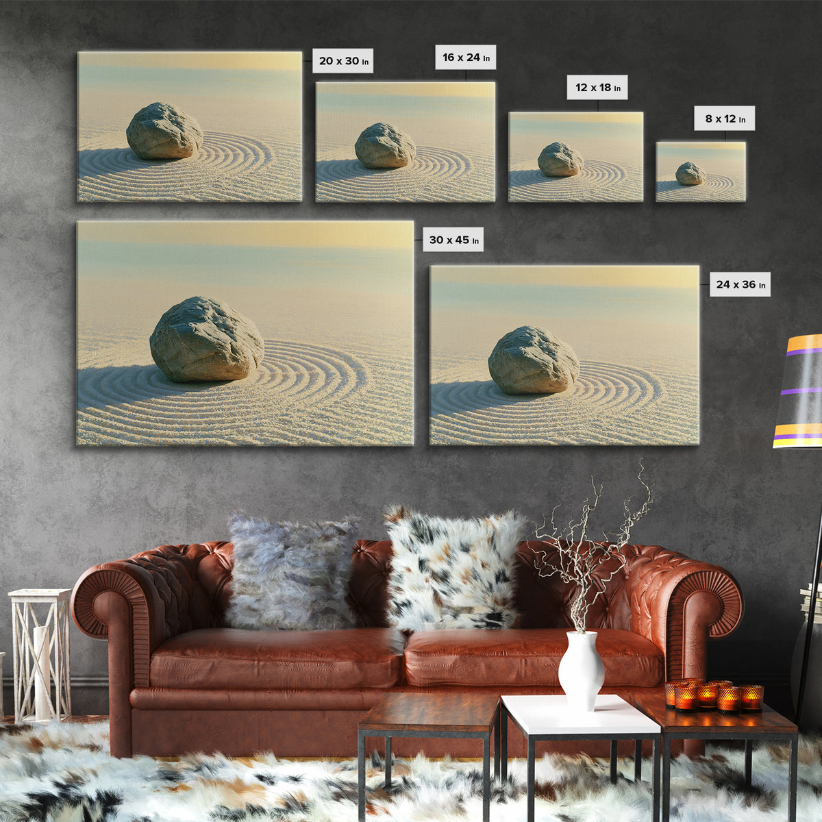 Sand Garden Lines Canvas Print, Spa Art, Wall Decor, Spa Decor, Oil Painting, Serenity, Minimalist Art, Feminine Wall Art, SPA-3x2-88