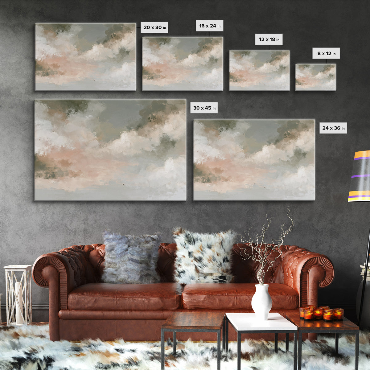 Soft Cloudscape in Cream and Sage Canvas Print, Spa Art, Boho Decor, Spa Decor, Oil Painting, Serenity, Printable Art, SPA-3x2-89