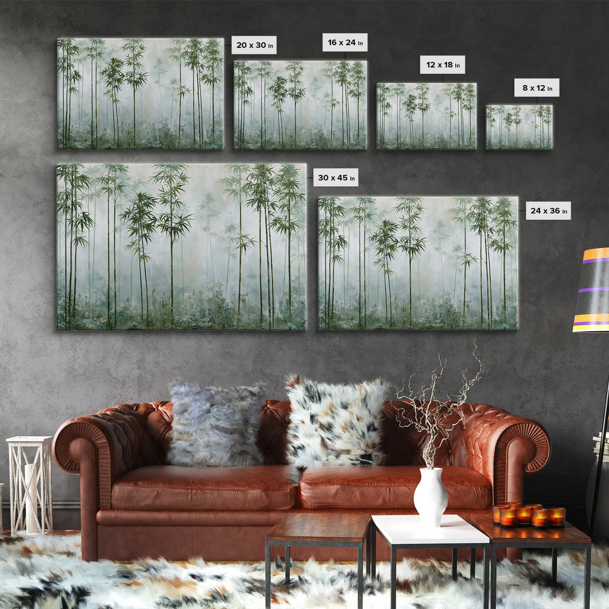 Misty Bamboo Forest Framed Canvas Print, Spa Art, Salon Decor, Spa Decor, Oil Painting, Serenity, Statement Artwork, Boho Decor, SPA-3x2-9