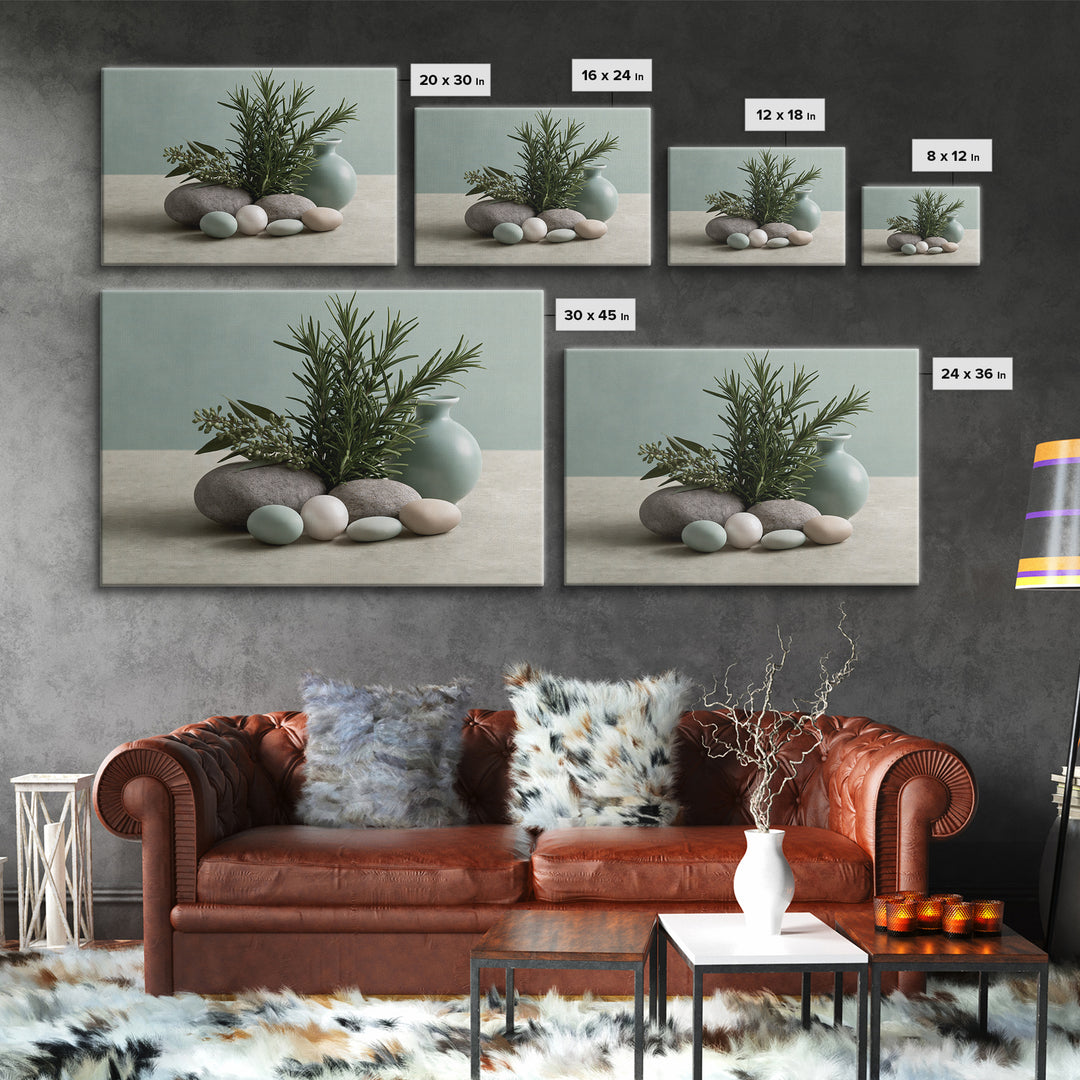 Botanical Herbal Arrangement Framed Canvas Print, Spa Art, Teen Girl Room Decor, Spa Decor, Fine Art, Serenity, Luxury Decor, SPA-3x2-90