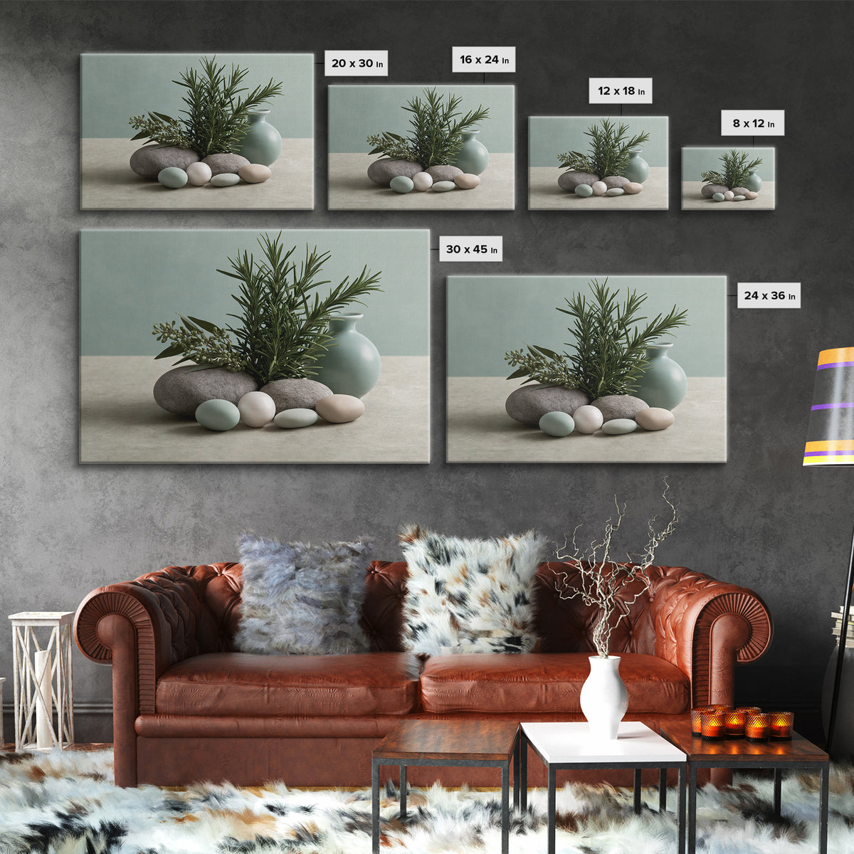 Botanical Herbal Arrangement Framed Canvas Print, Spa Art, Teen Girl Room Decor, Spa Decor, Fine Art, Serenity, Luxury Decor, SPA-3x2-90