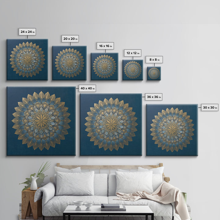 Gold Mandala on Deep Blue Background Framed Canvas Print, Spiritual Art, Art Prints, Living Room Decor, Oil Painting, Spirit, SPI-1x1-28