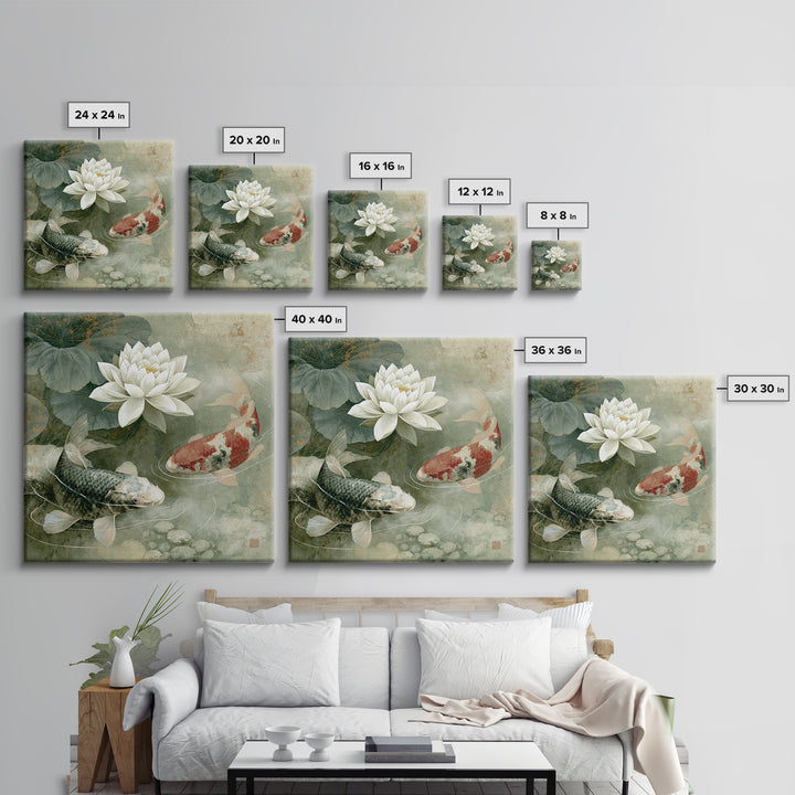 Lotus and Koi Framed Canvas Print, Spiritual Art, Fine Art Print, Living Room Decor, Abstract Art, Spirit, Digital Prints, SPI-1x1-42