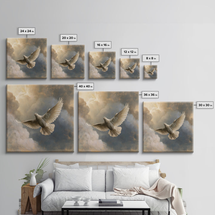 Dove Flying Through Radiant Clouds Framed Canvas Print, Spiritual Art, Printable, Living Room Decor, Fine Art, Spirit, SPI-1x1-53