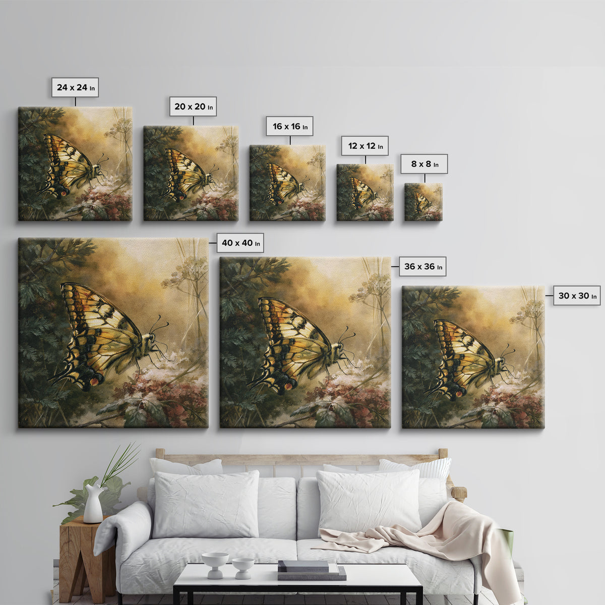 Butterfly Transformation Scene Framed Canvas Print, Spiritual Art, Boho Decor, Living Room Decor, Fine Art, Spirit, Art Prints, SPI-1x1-63