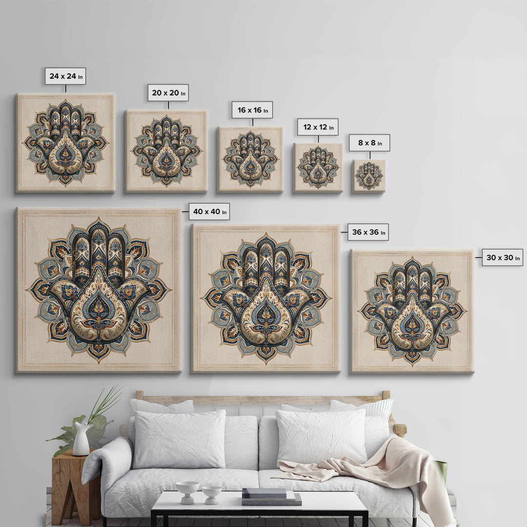 Protective Hand Motif Framed Canvas Print, Spiritual Art, Neutral Decor, Living Room Decor, Fine Art, Spirit, Wall Decor, SPI-1x1-71