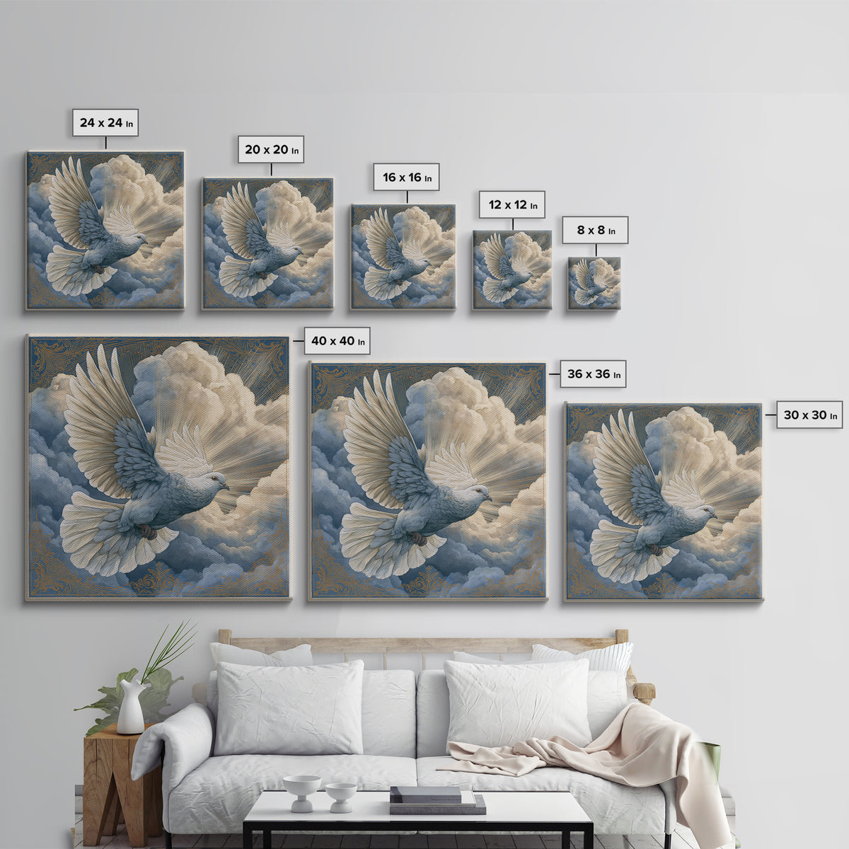 Dove Flying Through Radiant Clouds Canvas Print, Spiritual Art, Canvas Wall Art, Living Room Decor, Fine Art, Spirit, SPI-1x1-77