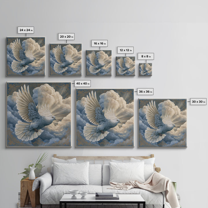 Dove Flying Through Radiant Clouds Canvas Print, Spiritual Art, Canvas Wall Art, Living Room Decor, Fine Art, Spirit, SPI-1x1-77
