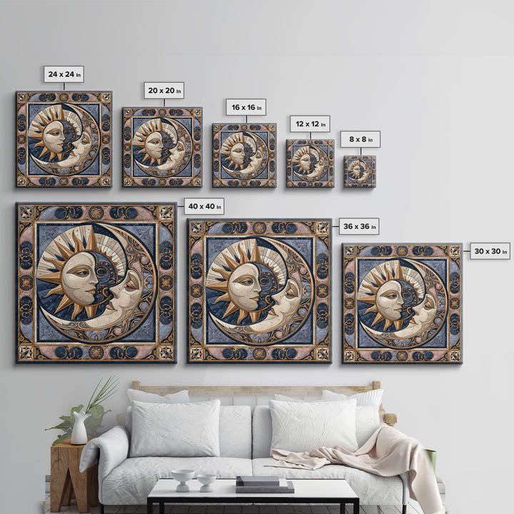 Sun and Moon Spiritual Balance Composition Framed Canvas Print, Spiritual Art, Boho Decor, Living Room Decor, Fine Art, Spirit, SPI-1x1-80