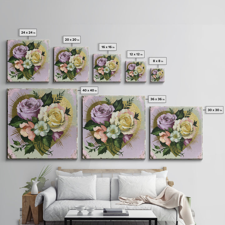 Sacred Heart with Roses and Gold Rays Canvas Print, Spiritual Art, Art, Living Room Decor, Fine Art, Spirit, Canvas Wall Art, SPI-1x1-86