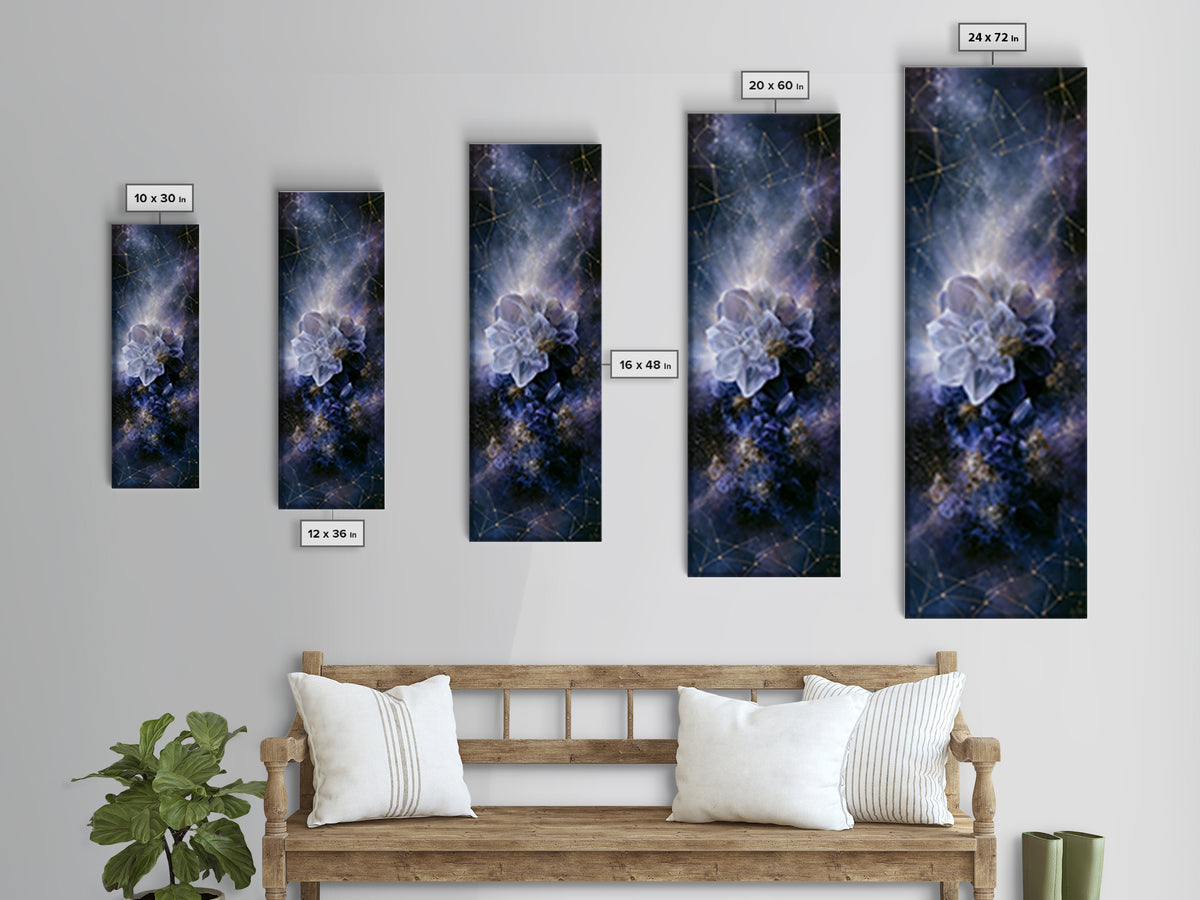 Crystal Cluster with Moonlight Reflections Canvas Print, Spiritual Art, Wall Art, Living Room Decor, Watercolor Art, Spirit, SPI-1x3-1