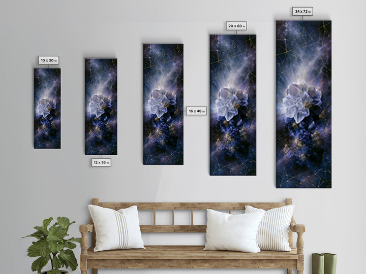 Crystal Cluster with Moonlight Reflections Canvas Print, Spiritual Art, Wall Art, Living Room Decor, Watercolor Art, Spirit, SPI-1x3-1