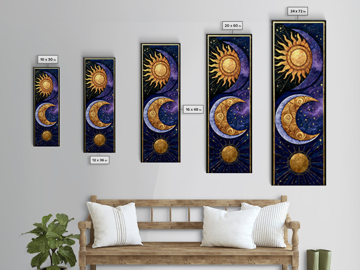 Sun and Moon Spiritual Balance Composition Framed Canvas Print, Spiritual Art, Abstract Wall Art, Living Room Decor, Spirit, SPI-1x3-20