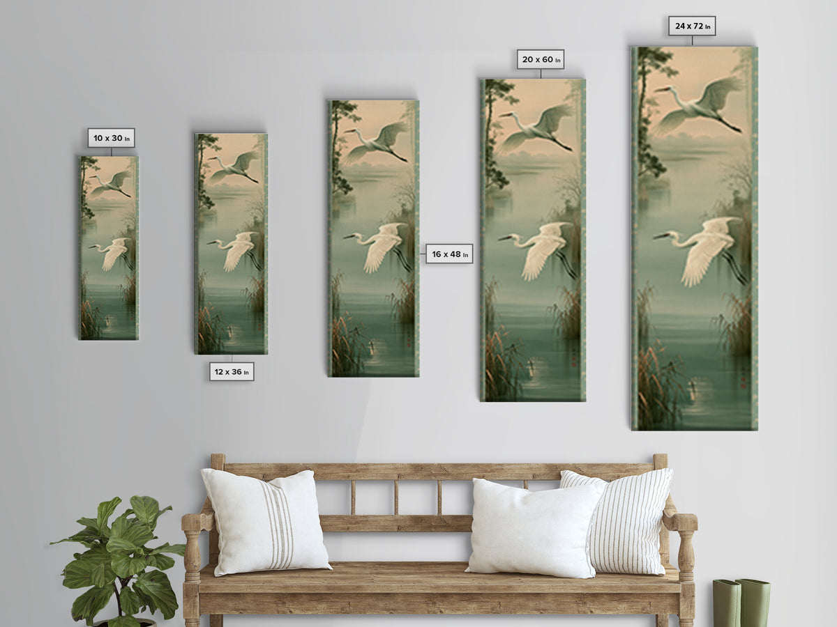 White Crane Flying Framed Canvas Print, Spiritual Art, African American Art, Living Room Decor, Watercolor Art, Spirit, SPI-1x3-36