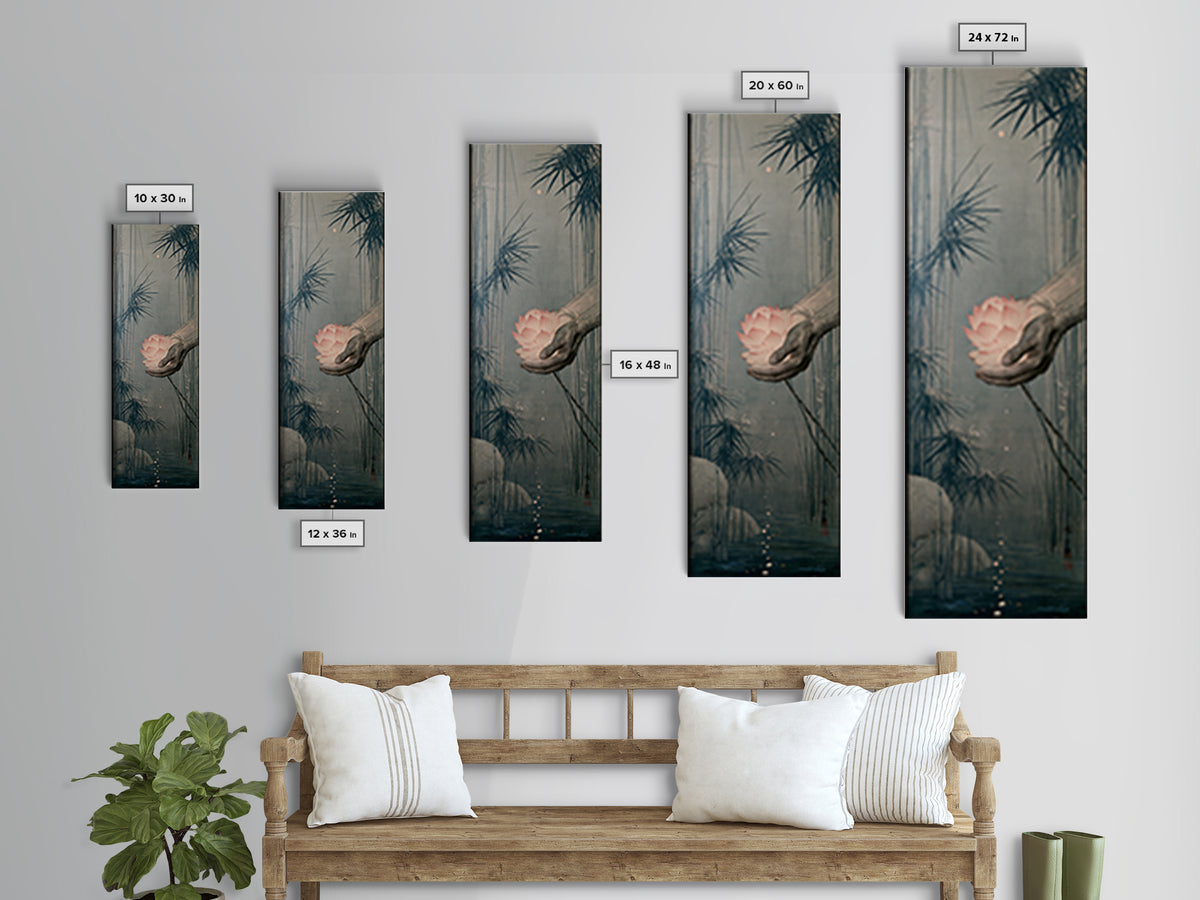 Hands Holding a Glowing Lotus Canvas Print, Spiritual Art, Digital Art, Living Room Decor, Oil Painting, Spirit, Funky Wall Art, SPI-1x3-63