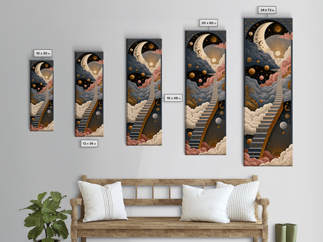 Celestial Staircase Through Clouds Canvas Print, Spiritual Art, Digital Print, Living Room Decor, Spirit, Kids Room Art, SPI-1x3-77