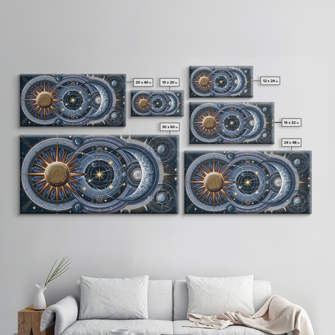 Sun and Moon Spiritual Balance Composition Framed Canvas Print, Spiritual Art, Trendy Wall Art, Living Room Decor, Spirit, SPI-2x1-100