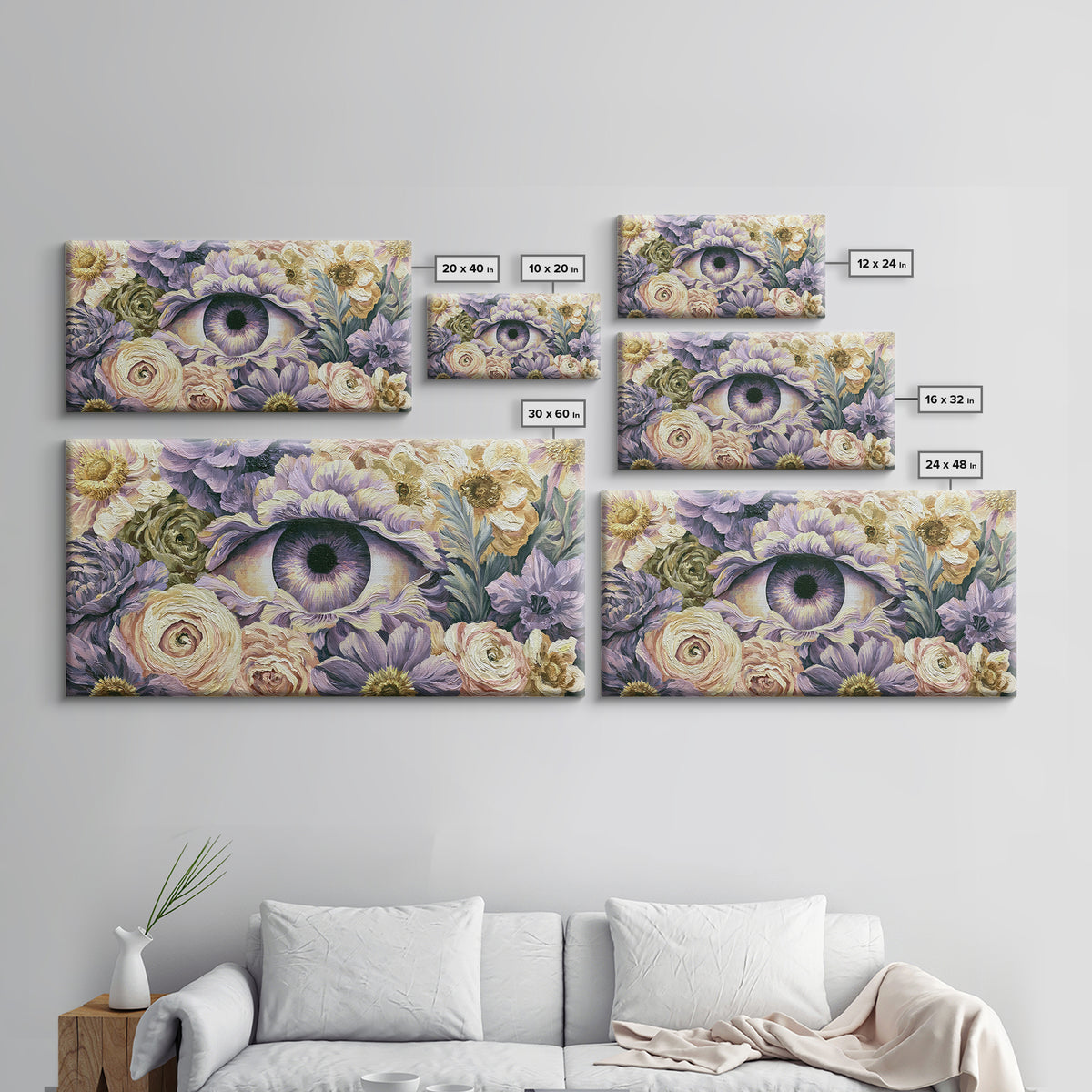 Third Eye Symbol Surrounded by Flowers Canvas Print, Spiritual Art, Art Prints, Living Room Decor, Spirit, Abstract Wall Art, SPI-2x1-2