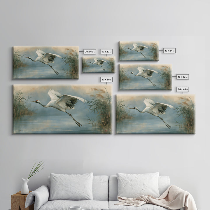 White Crane Flying Canvas Print, Spiritual Art, Minimalist Decor, Living Room Decor, Fine Art, Spirit, Wall Art Prints, SPI-2x1-44
