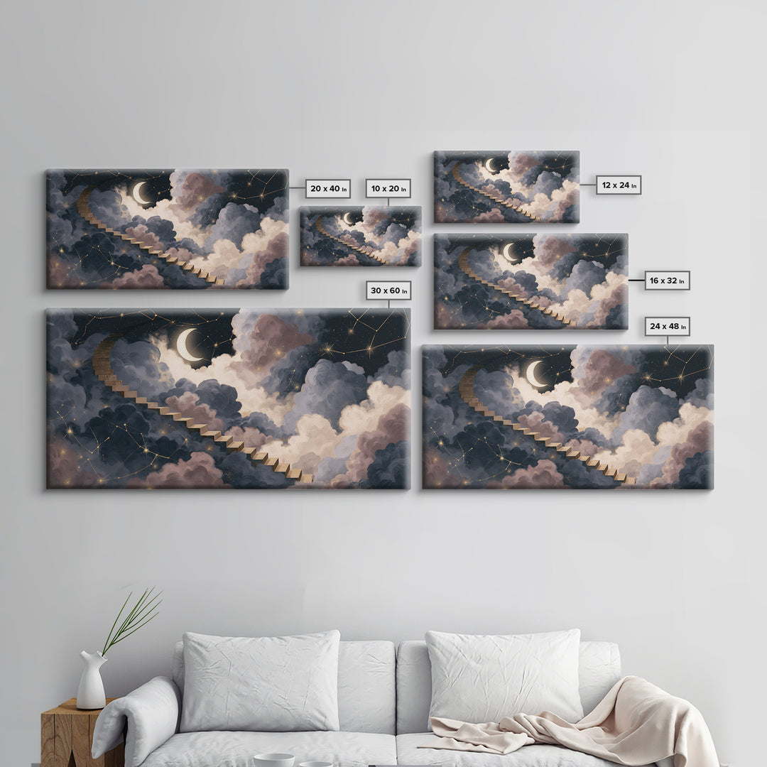 Celestial Staircase Through Clouds Canvas Print, Spiritual Art, Trendy Wall Art, Living Room Decor, Fine Art, Spirit, SPI-2x1-61