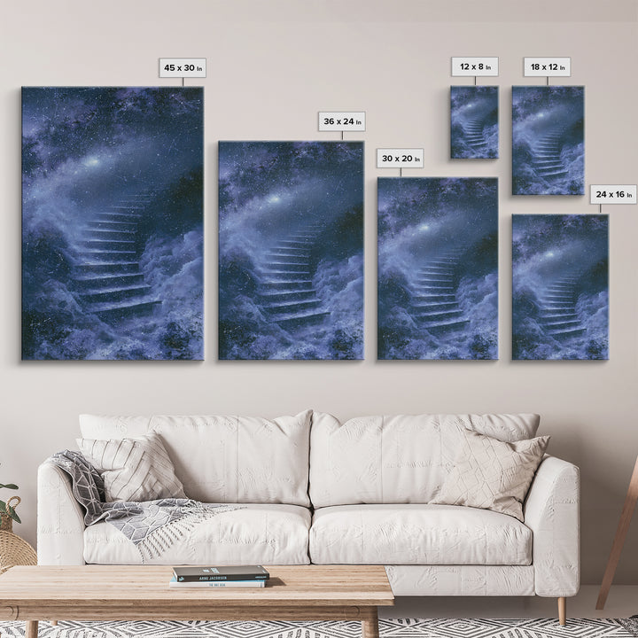 Celestial Staircase Through Clouds Framed Canvas Print, Spiritual Art, African American Art, Living Room Decor, Spirit, SPI-2x3-1