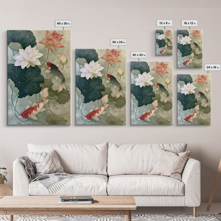 Lotus and Koi Framed Canvas Print, Spiritual Art, Digital Art, Living Room Decor, Abstract Art, Spirit, Funky Wall Art, SPI-2x3-2