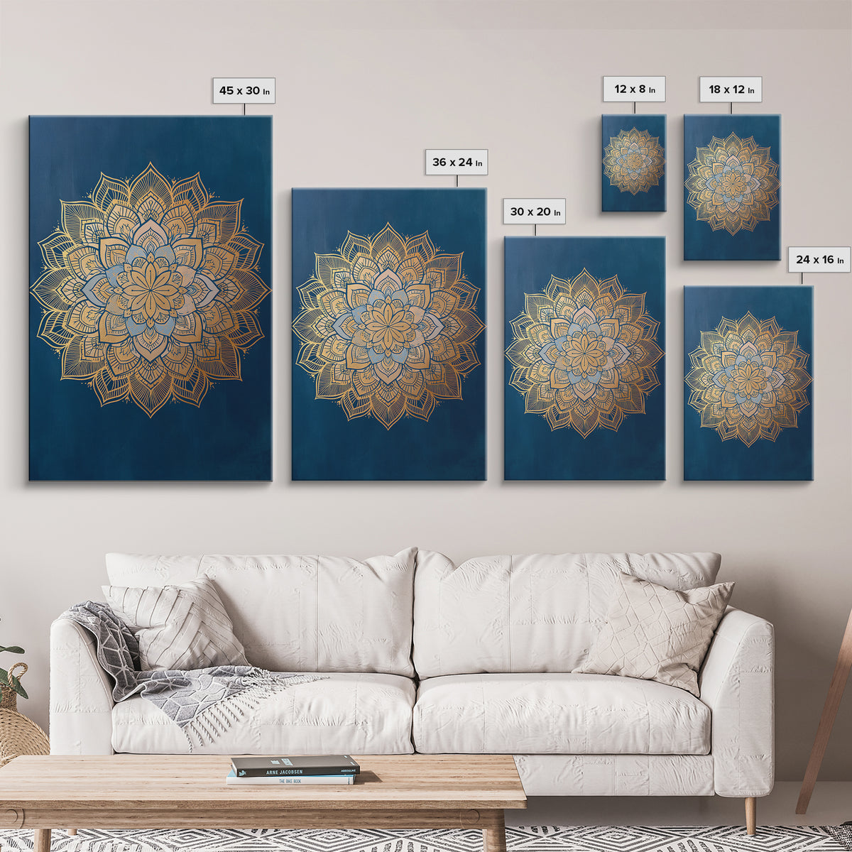 Gold Mandala on Deep Blue Background Framed Canvas Print, Spiritual Art, Christian Decor, Living Room Decor, Fine Art, Spirit, SPI-2x3-60
