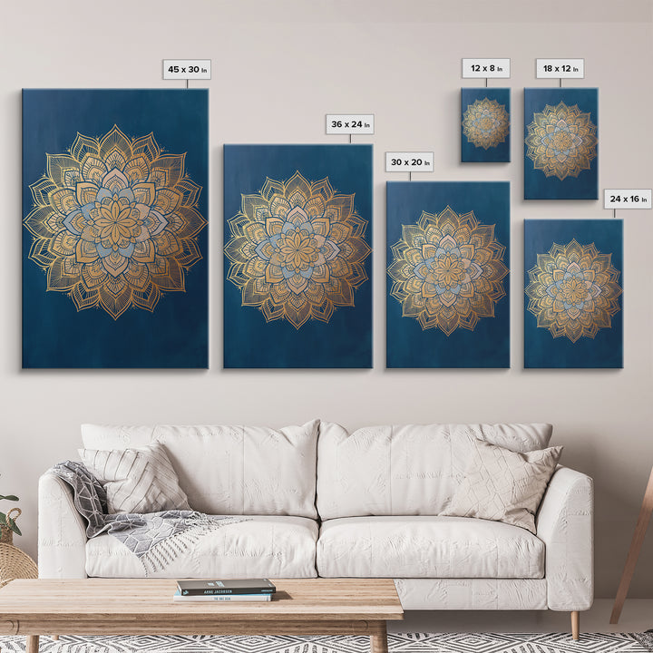 Gold Mandala on Deep Blue Background Framed Canvas Print, Spiritual Art, Christian Decor, Living Room Decor, Fine Art, Spirit, SPI-2x3-60