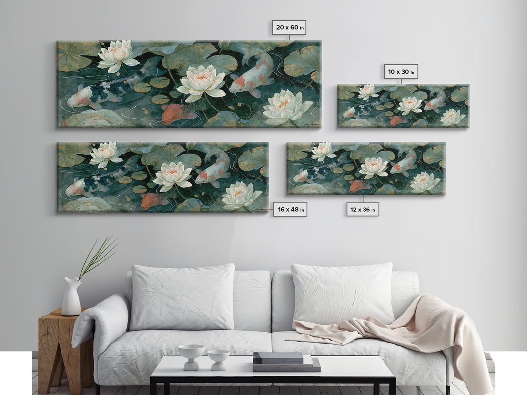 Lotus and Koi Framed Canvas Print, Spiritual Art, Canvas Wall Art, Living Room Decor, Fine Art, Spirit, Contemporary Art, SPI-3x1-10