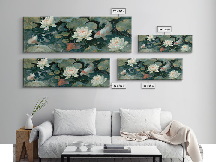 Lotus and Koi Framed Canvas Print, Spiritual Art, Canvas Wall Art, Living Room Decor, Fine Art, Spirit, Contemporary Art, SPI-3x1-10