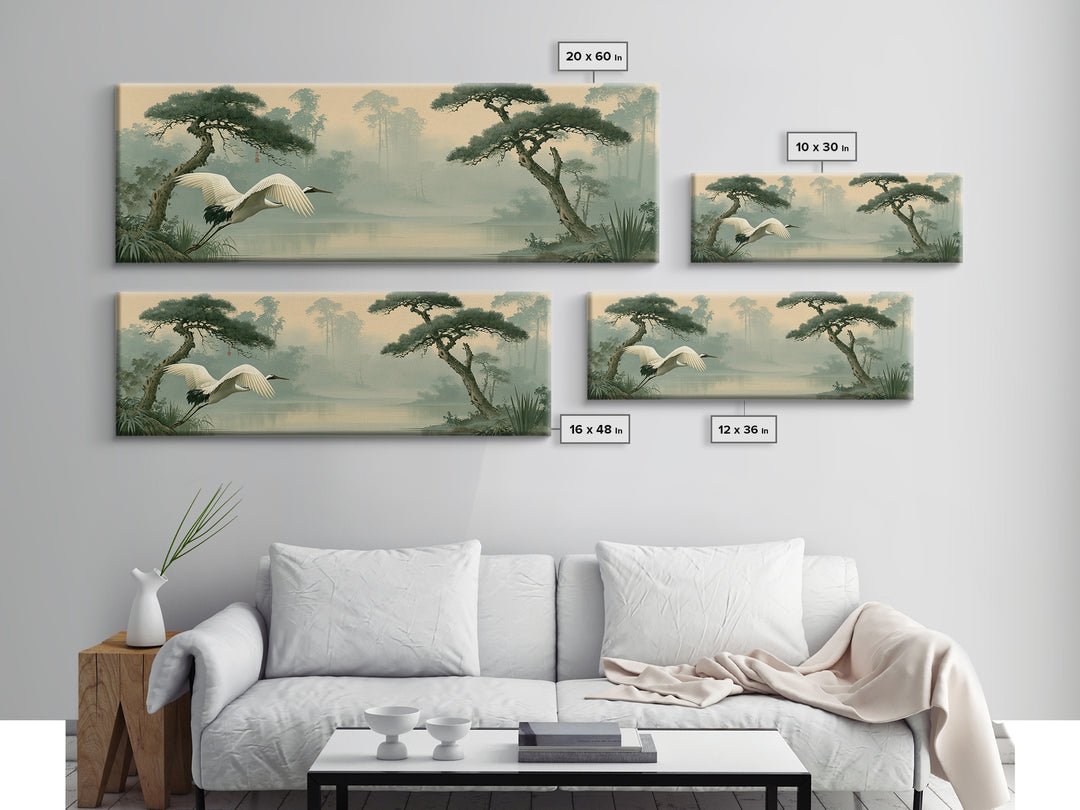 White Crane Flying Canvas Print, Spiritual Art, Fine Art Print, Living Room Decor, Oil Painting, Spirit, Digital Prints, SPI-3x1-40