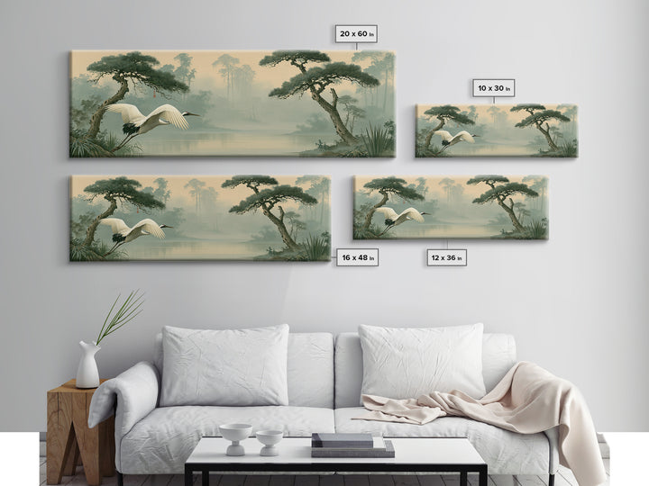 White Crane Flying Canvas Print, Spiritual Art, Fine Art Print, Living Room Decor, Oil Painting, Spirit, Digital Prints, SPI-3x1-40