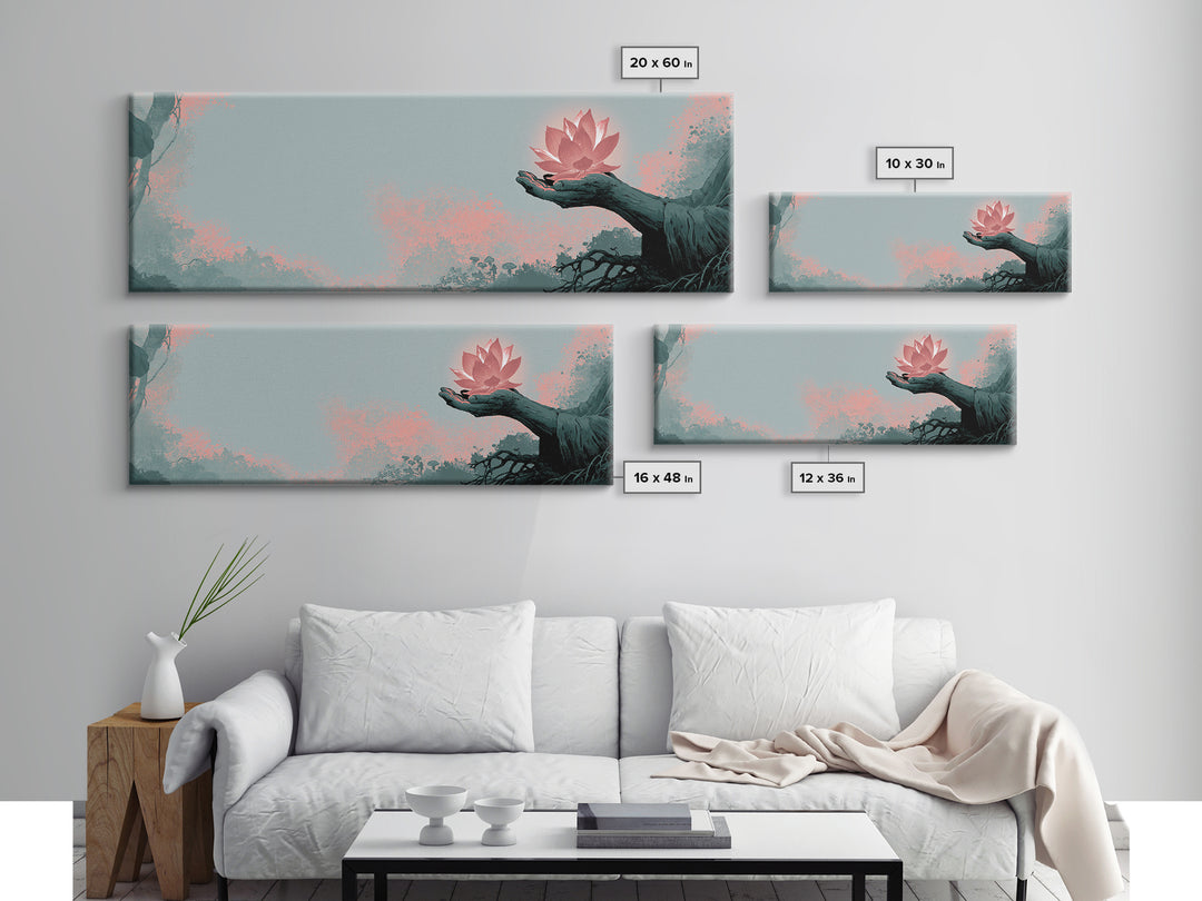 Hands Holding a Glowing Lotus Canvas Print, Spiritual Art, Wallart, Living Room Decor, Fine Art, Spirit, Mandala Wall Art, SPI-3x1-43