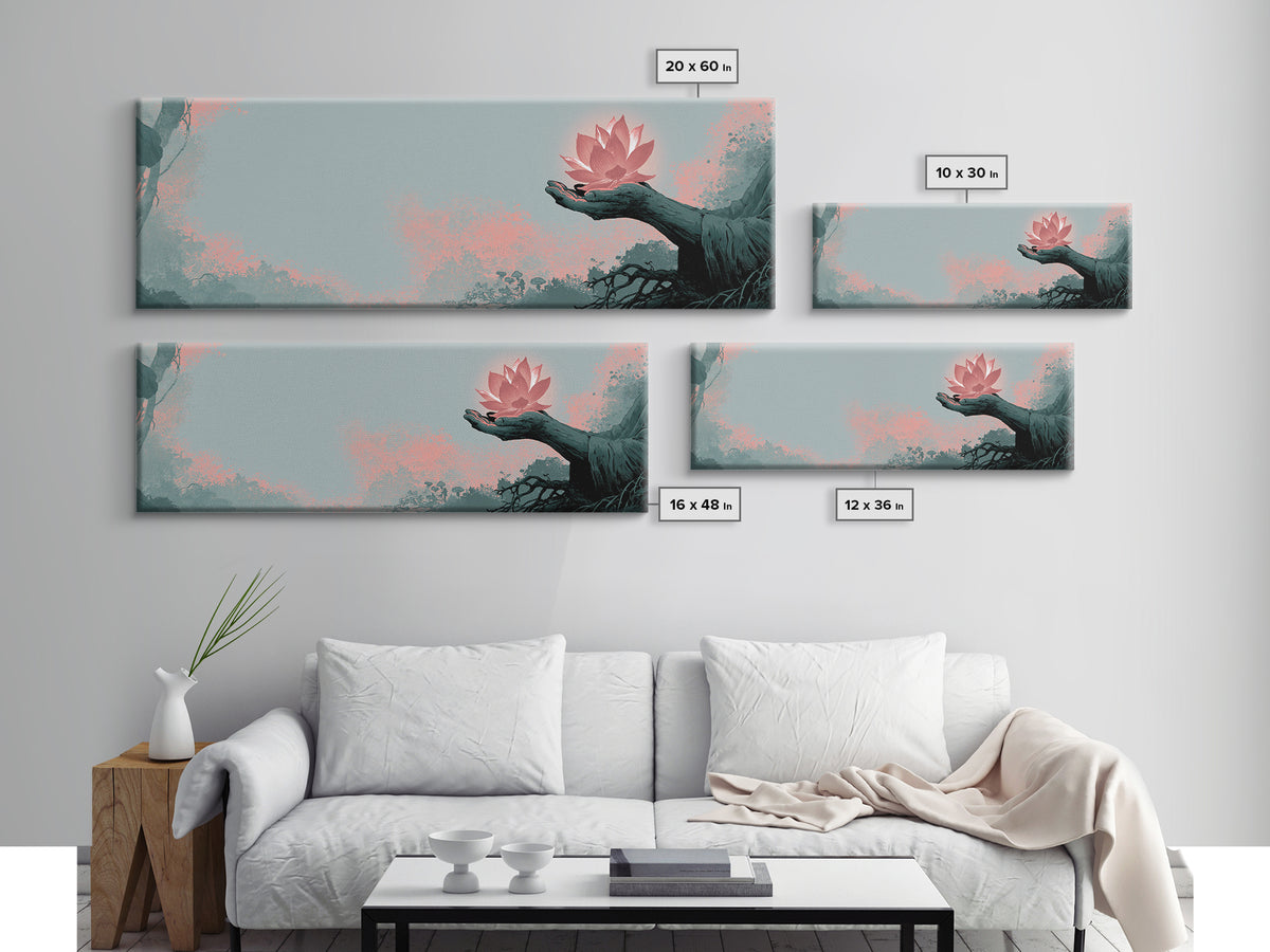 Hands Holding a Glowing Lotus Canvas Print, Spiritual Art, Wallart, Living Room Decor, Fine Art, Spirit, Mandala Wall Art, SPI-3x1-43