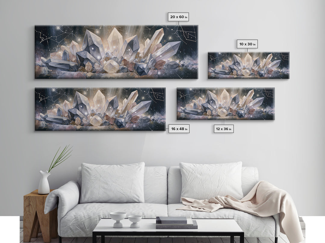 Crystal Cluster with Moonlight Reflections Canvas Print, Spiritual Art, Christian Decor, Living Room Decor, Spirit, Art Print, SPI-3x1-5