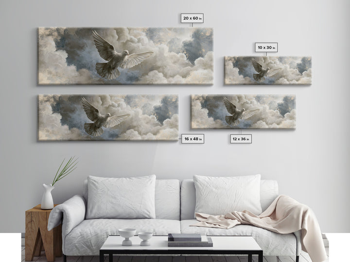 Dove Flying Through Radiant Clouds Framed Canvas Print, Spiritual Art, Art, Living Room Decor, Spirit, Canvas Wall Art, SPI-3x1-69