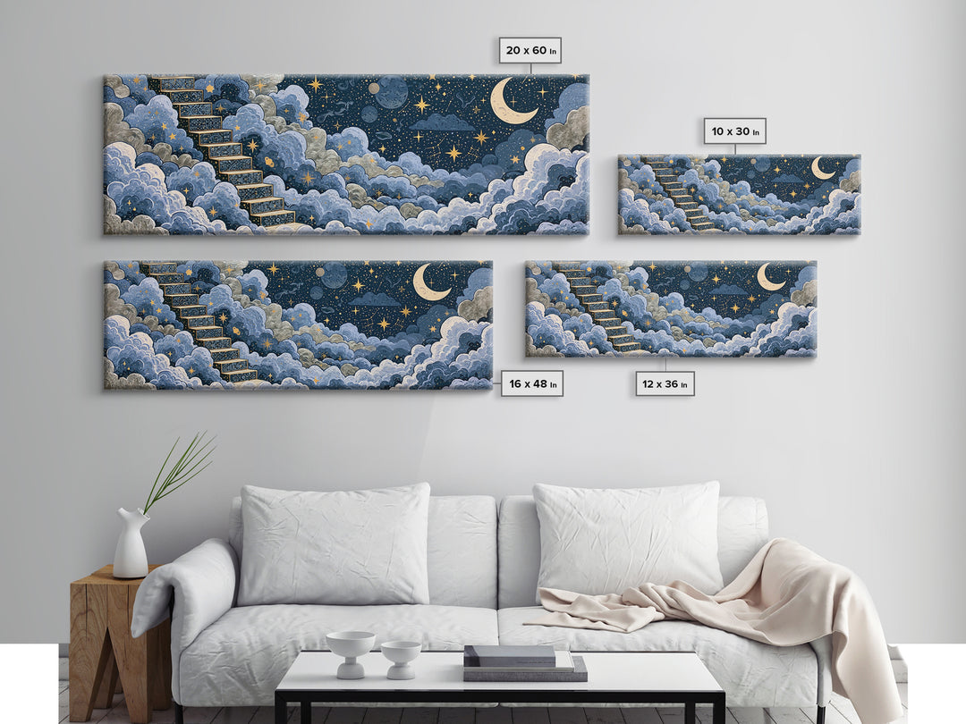 Celestial Staircase Through Clouds Framed Canvas Print, Spiritual Art, Wall Art, Living Room Decor, Fine Art, Spirit, SPI-3x1-81