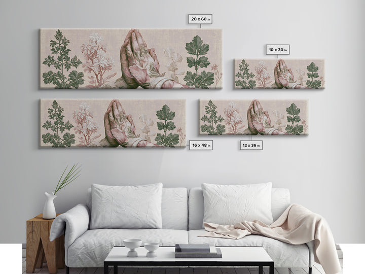 Prayer Hands with Botanical Details Canvas Print, Spiritual Art, Printable, Living Room Decor, Watercolor Art, Spirit, SPI-3x1-97