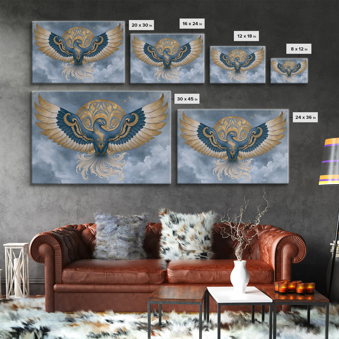 Phoenix Rising as Renewal Symbol Framed Canvas Print, Spiritual Art, Minimalist Decor, Living Room Decor, Fine Art, Spirit, SPI-3x2-15
